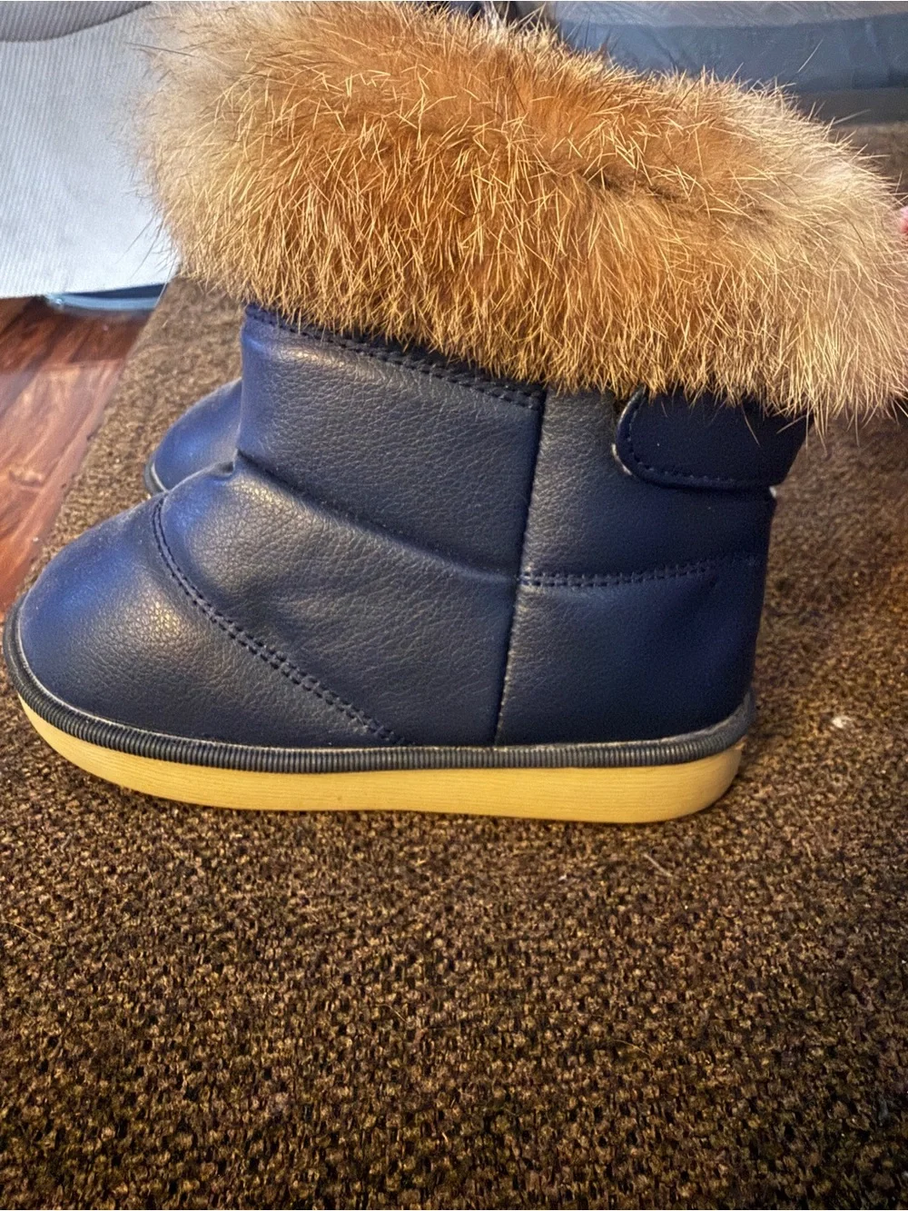 Kids Navy Faux-Fur Winter Boots